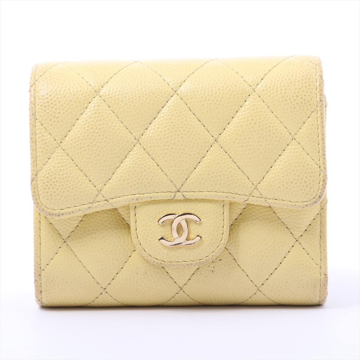 Chanel Matelasse Caviarskin Wallet Yellow Gold Metal fittings 29th