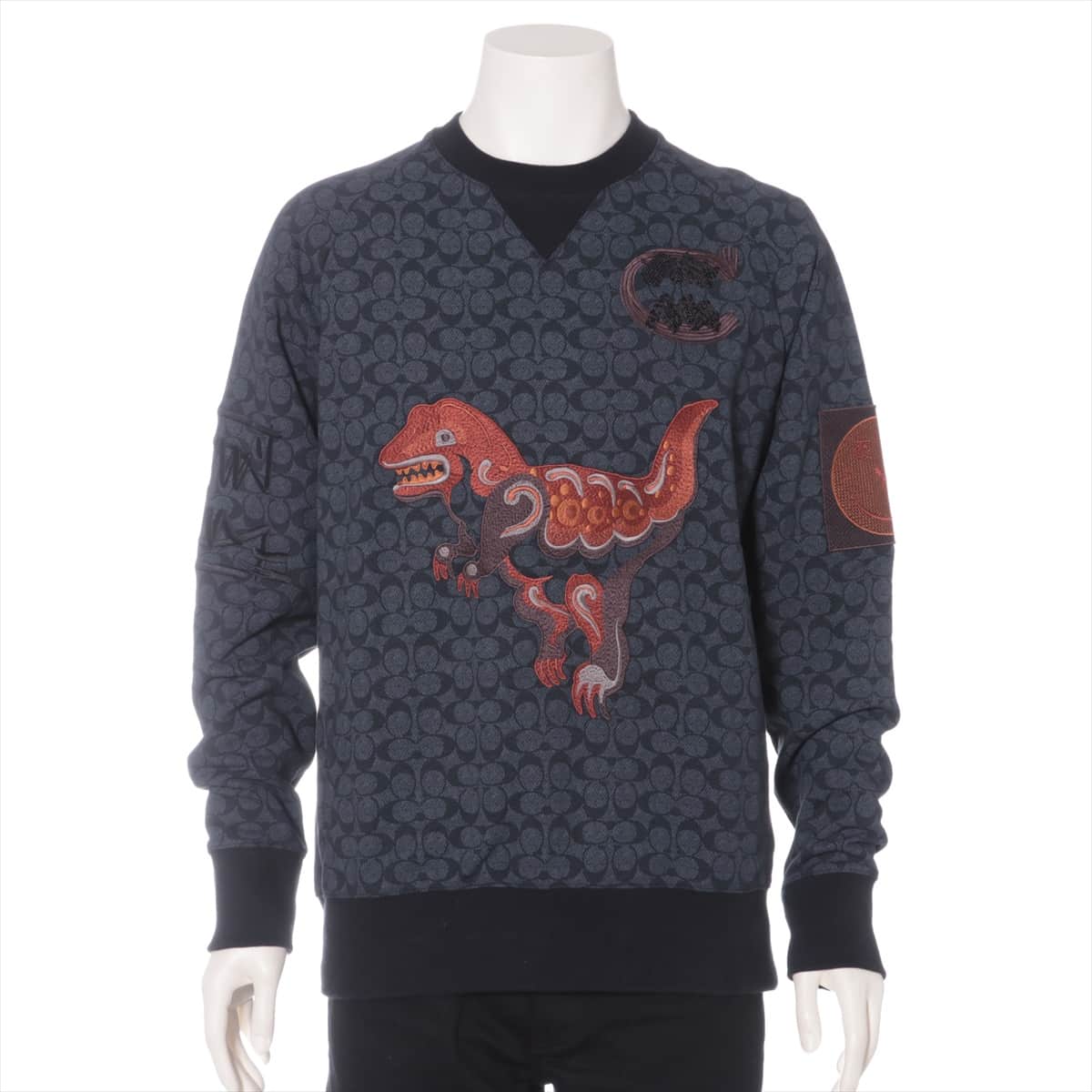 COACH Cotton & nylon Basic knitted fabric S Men's Grey  dinosaurs One side of the tag is cut off