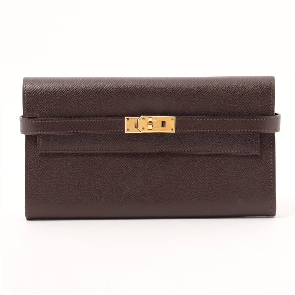 Hermès Kelly wallet long Veau Epsom Wallet Brown Gold Metal fittings □L: 2008