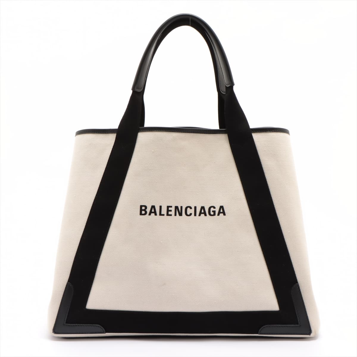 Balenciaga Navy Cabas M Canvas & leather Tote bag Black × White 339936 with pouch