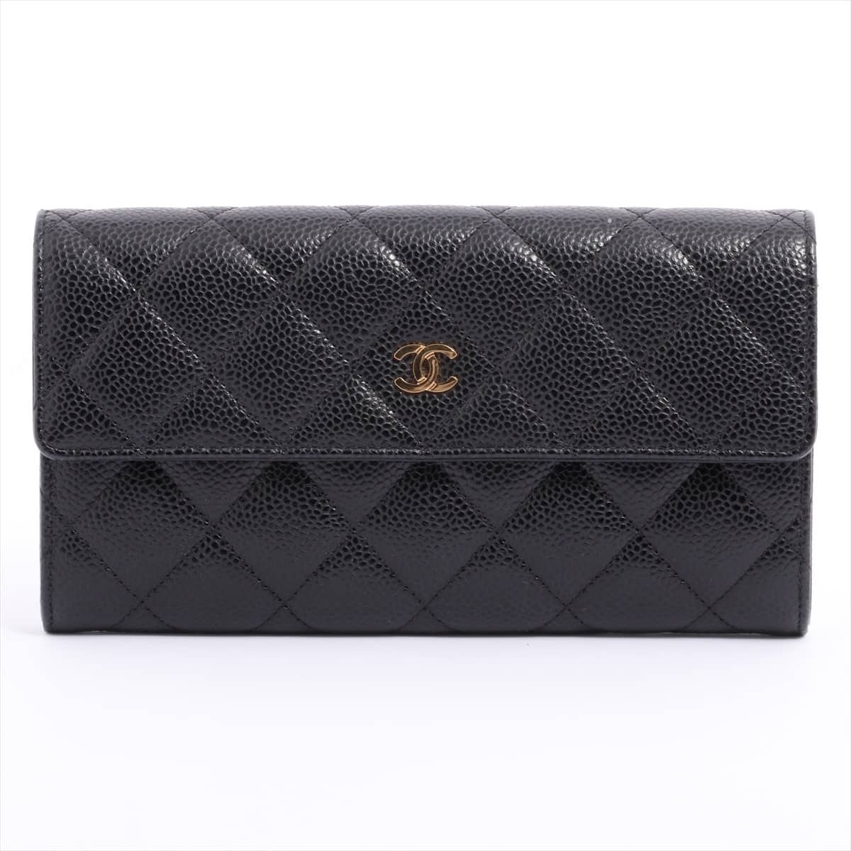 Chanel Matelasse Caviarskin Wallet Black Gold Metal fittings 20XXXXXX