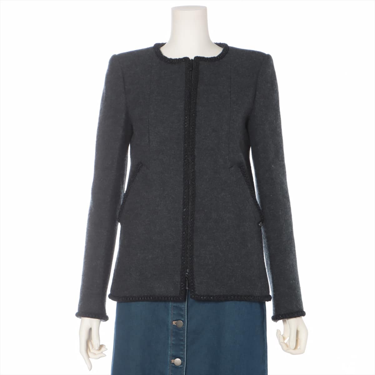 Chanel 15 years Wool Collarless jacket 34 Ladies' Grey