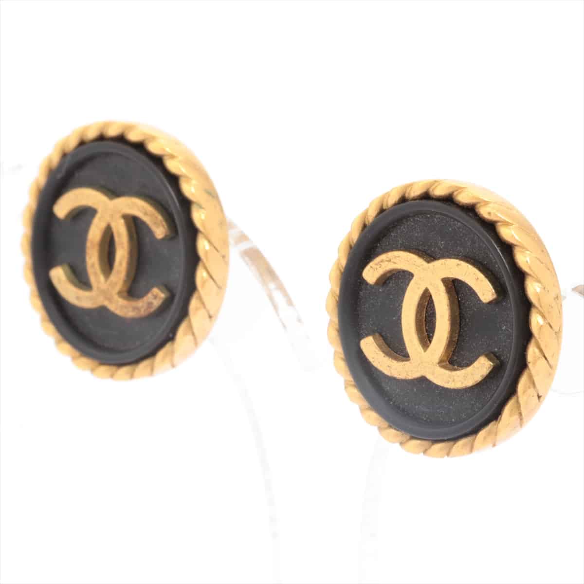 Chanel Coco Mark 95P Earrings (for both ears) GP Black×Gold