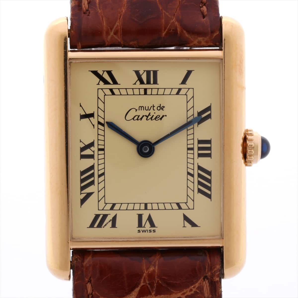 Cartier Must Tank 925 & leather QZ Champagne-Face