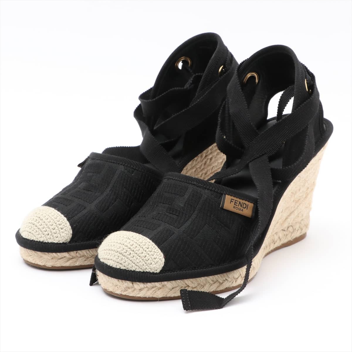 Fendi ZUCCa canvas Wedge Sole Sandals 37 Ladies' Black