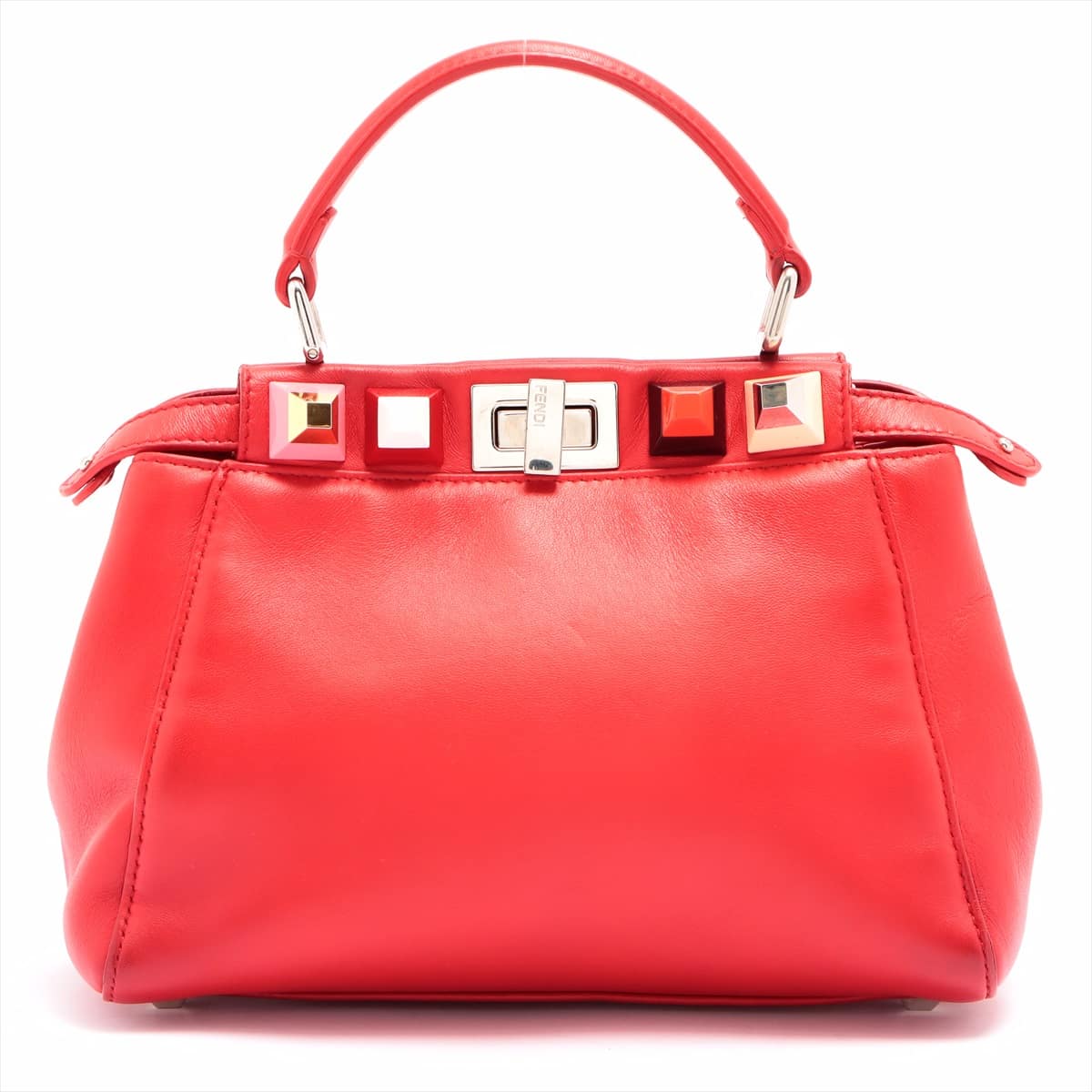 Fendi Mini Peek-a-boo leather x studs 2way handbag Red 8BN244 overall painting