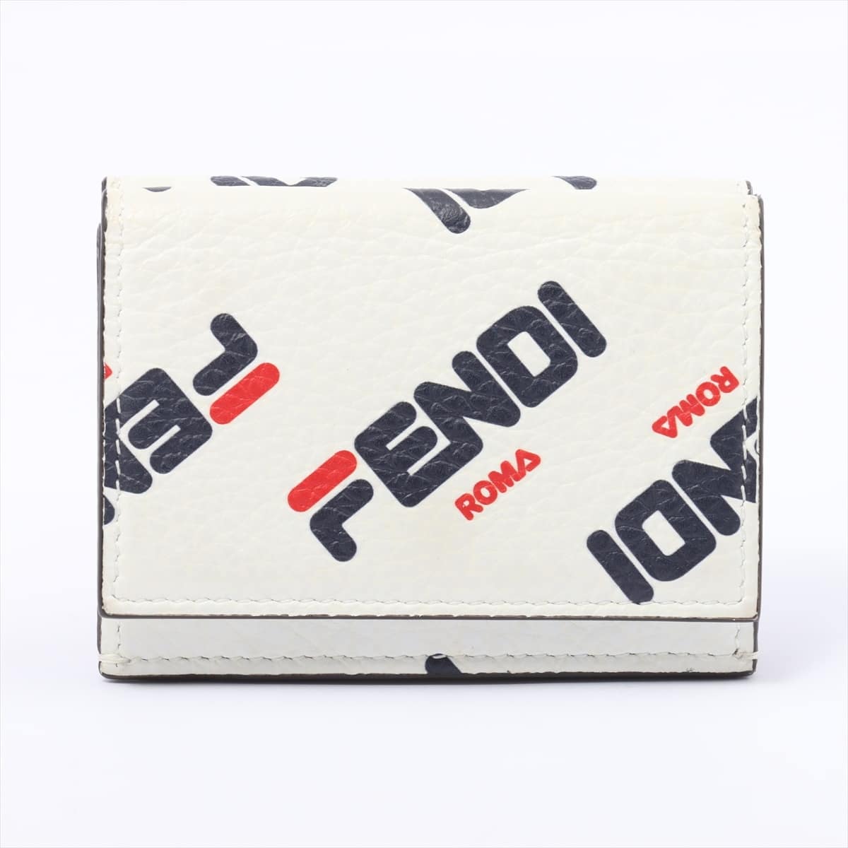 FENDI × FILA Logo 8M0395 Leather Wallet White