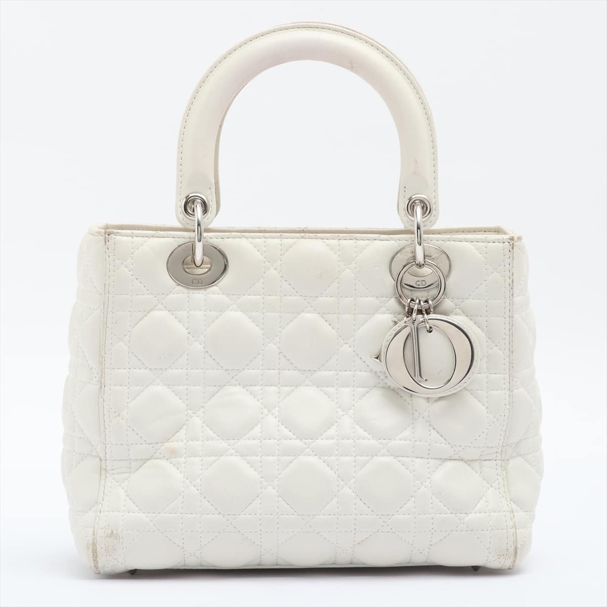 Christian Dior Lady Dior Cannage Leather Hand bag White