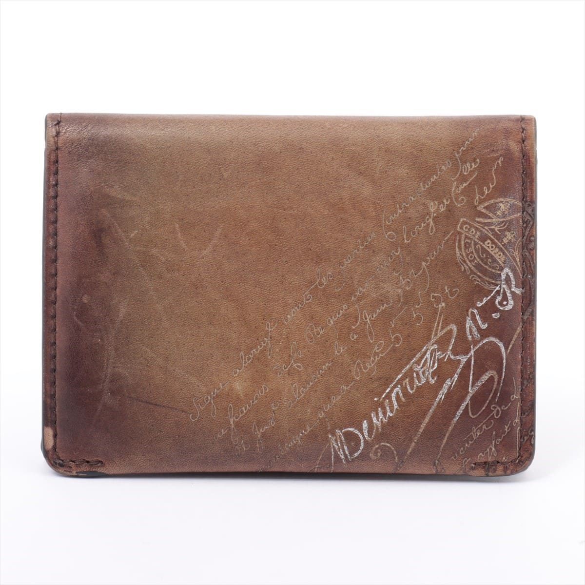 Berluti Calligraphy Leather Card Case Brown