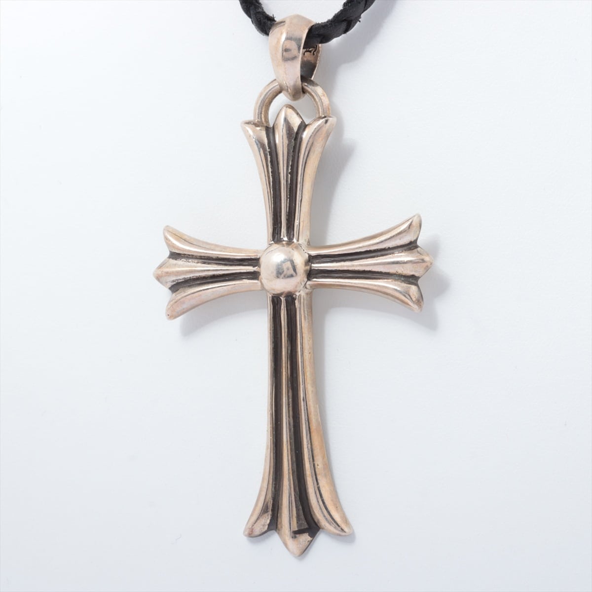 Chrome Hearts Large Cross Necklace Leather & 925 53.3g leather blade scroll bolo tip Silver