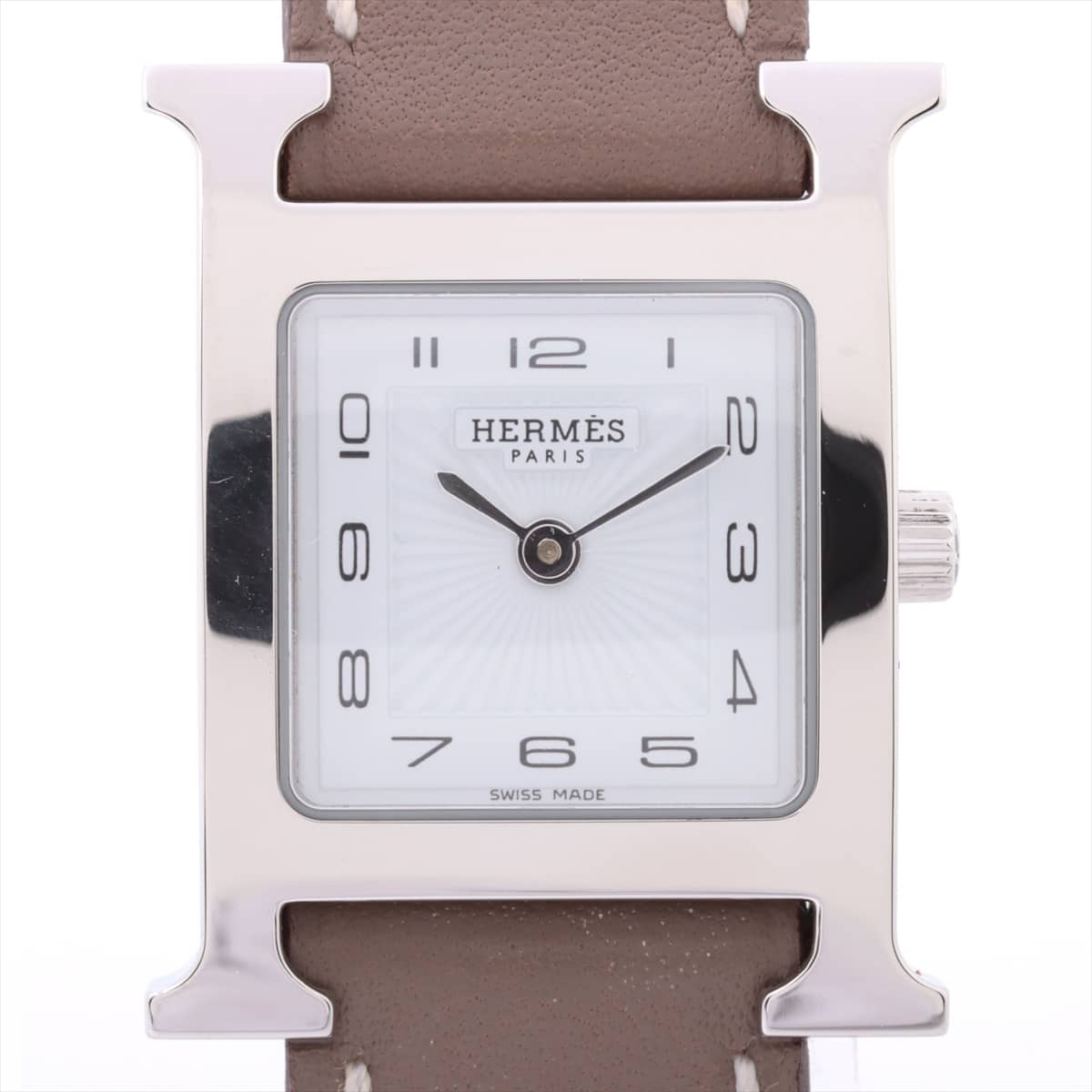 Hermès H Watch HH1.210 SS & Leather QZ White-Face □ P engraving (2012)