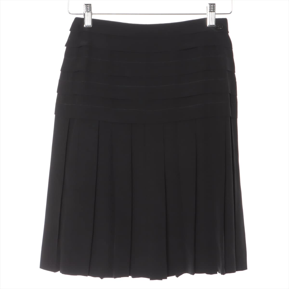 Chanel Coco Button 06P Silk Skirt 36 Ladies' Black  Pleats
