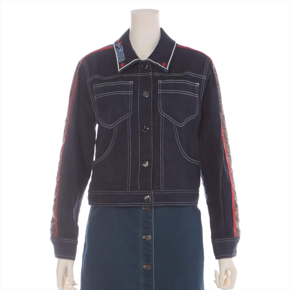 FENDI × FILA Cotton & Polyurethane Denim jacket 40 Ladies' Navy blue  Fendi Mania