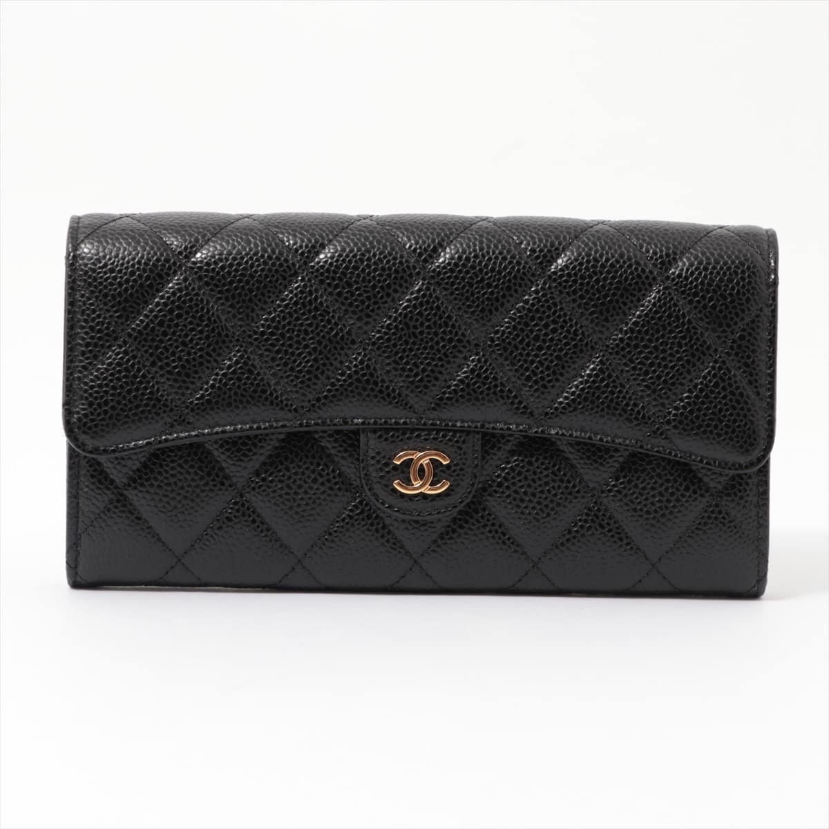 Chanel Matelasse Caviarskin Wallet Black Gold Metal fittings 24XXXXXX