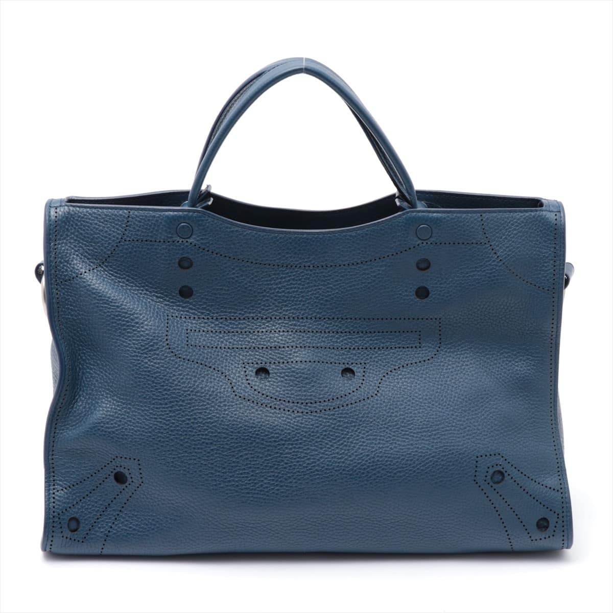 Balenciaga Blackout City Leather Hand bag Blue 443514
