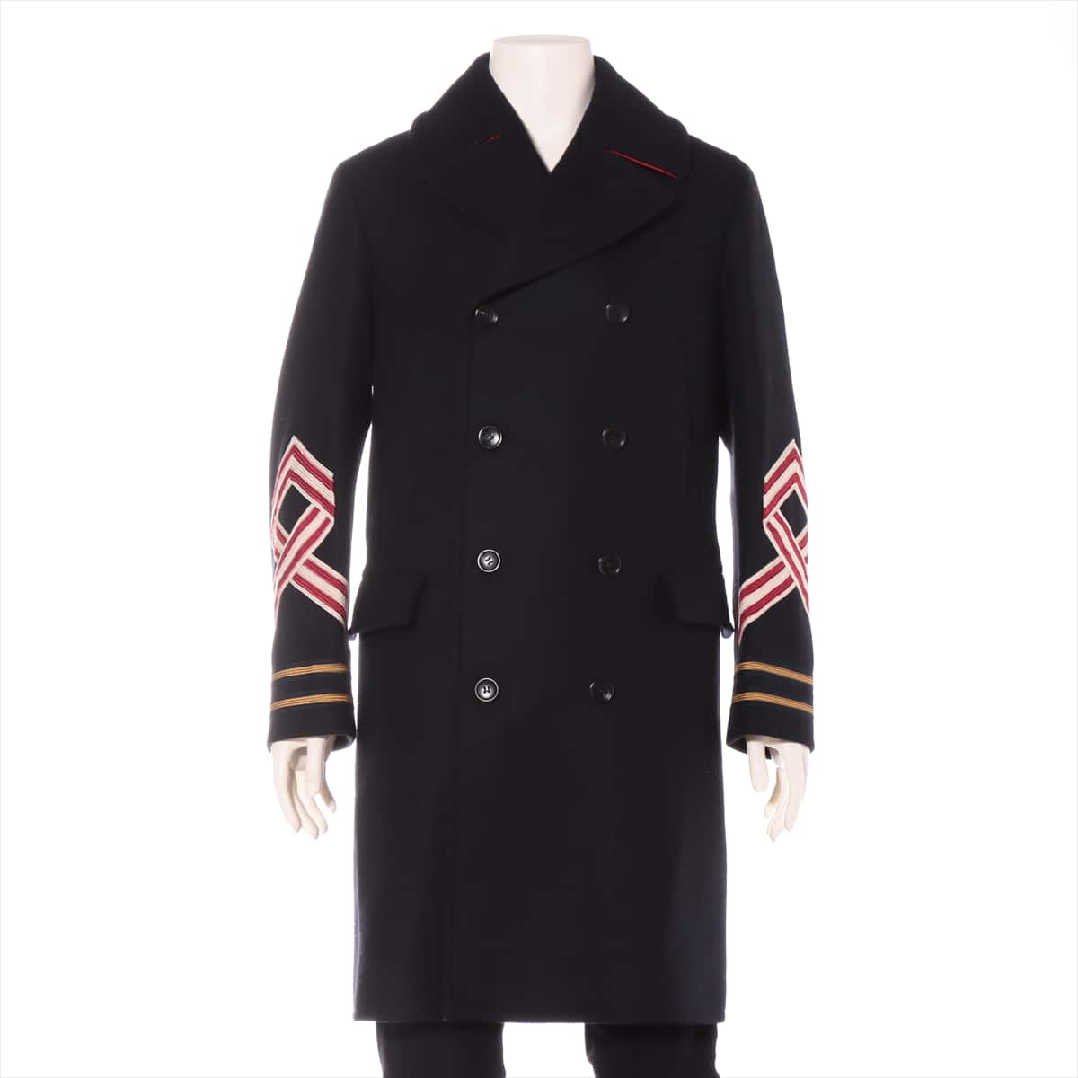 Gucci Wool Pea coat 48 Men's Navy blue   Panther Patches