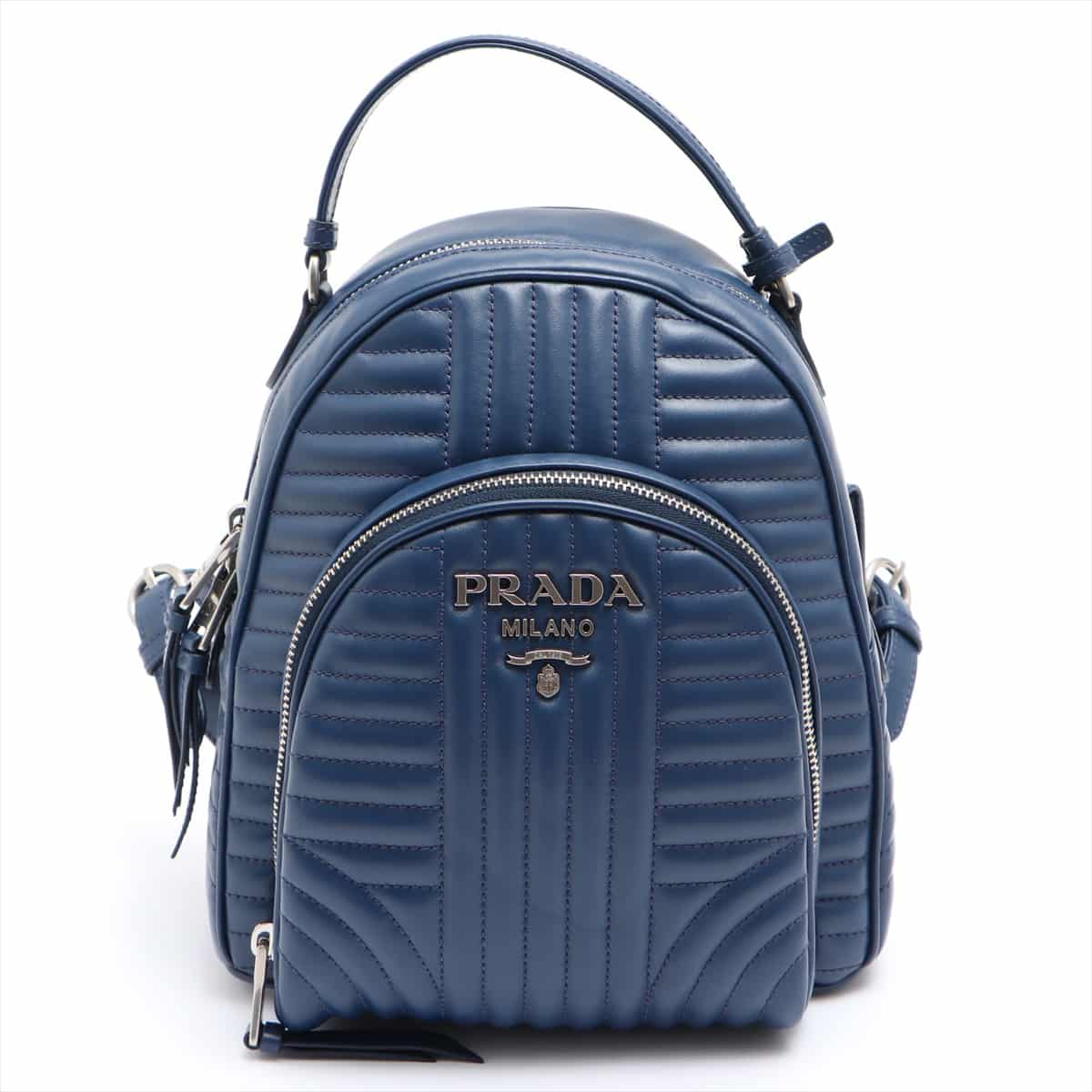Prada Diagram Leather Backpack Navy blue 1BZ030 open papers