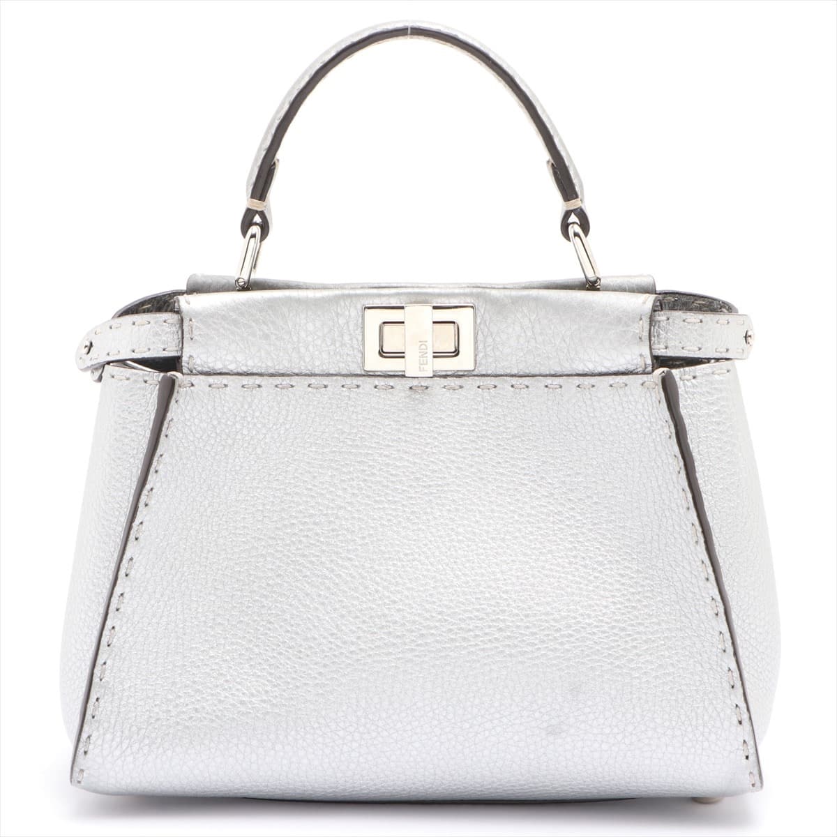 Fendi Mini Peek-a-boo Selleria Leather 2way handbag Silver 8BN244