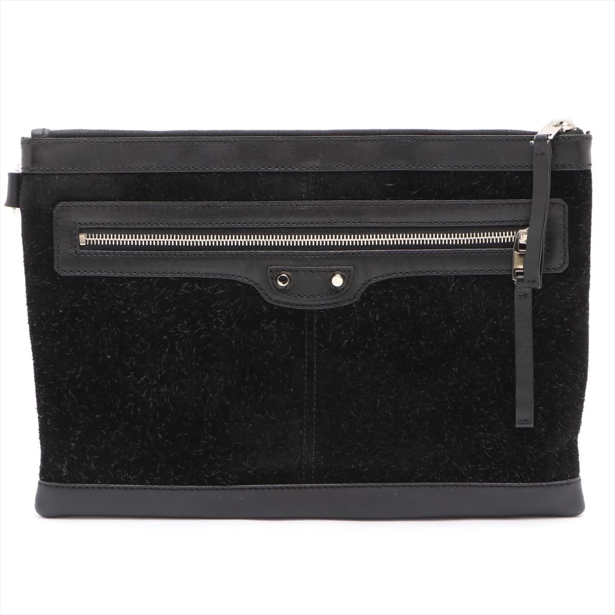 Balenciaga Classic Clip Suede & Leather Clutch bag Black 273022