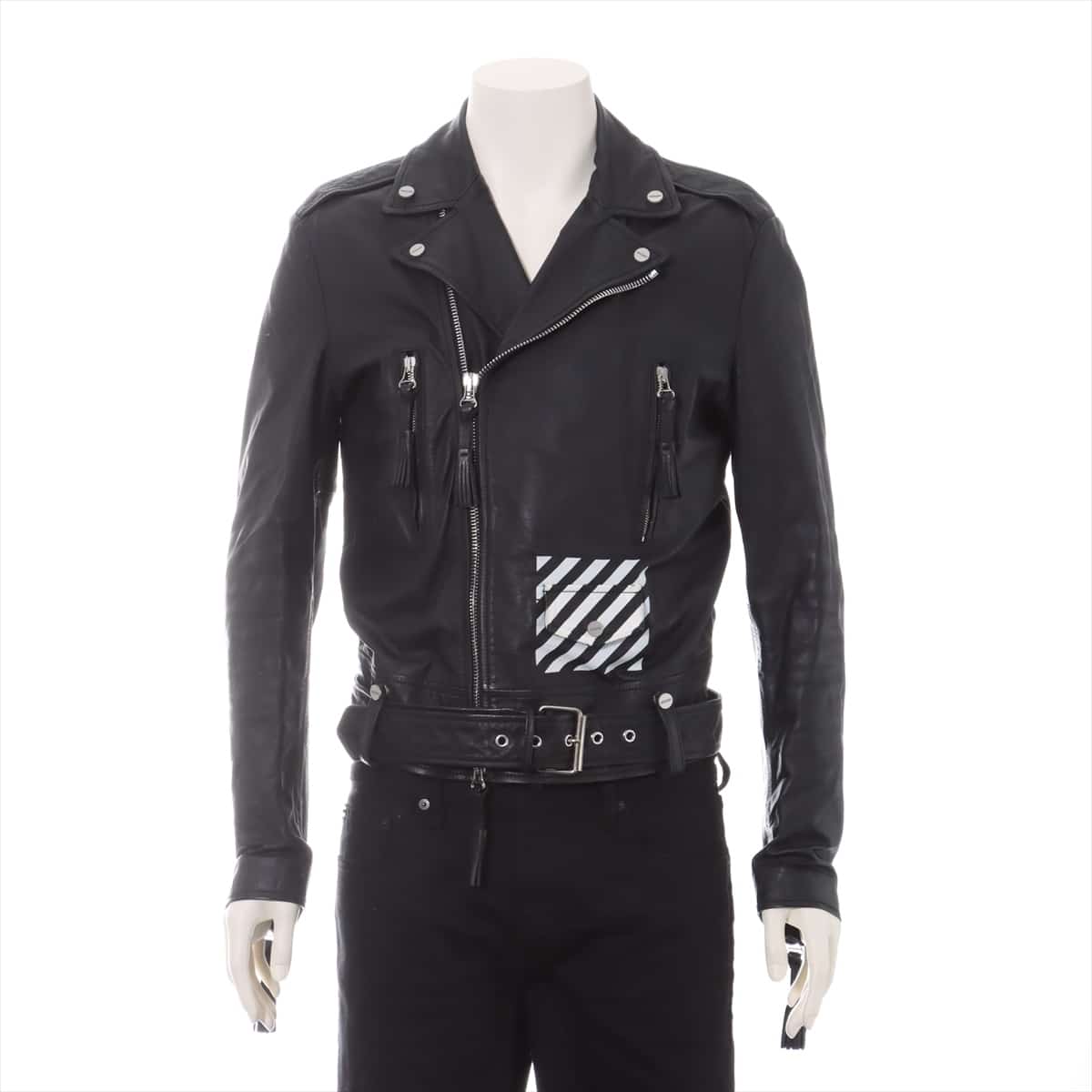 Off-White 15AW Leather Leather jacket XS Men's Black  biases