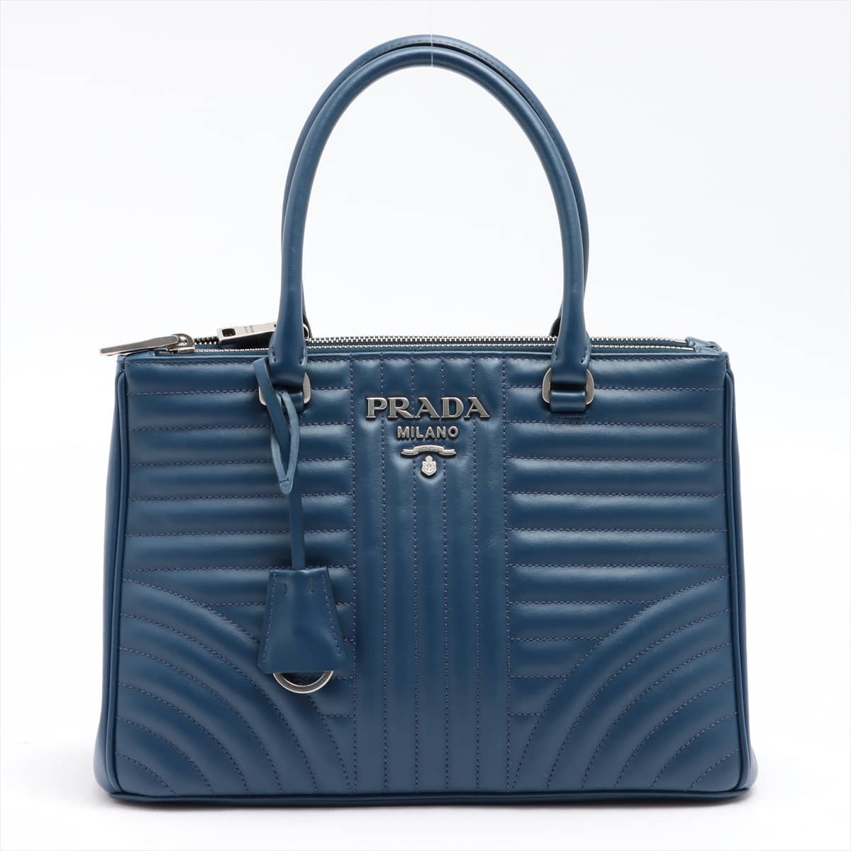 Prada Leather 2way handbag Blue 1BA863  open papers