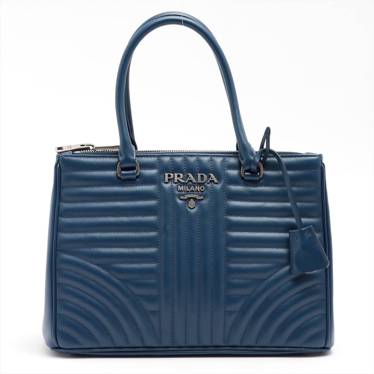 Prada Leather 2way handbag Blue 1BA863 open papers