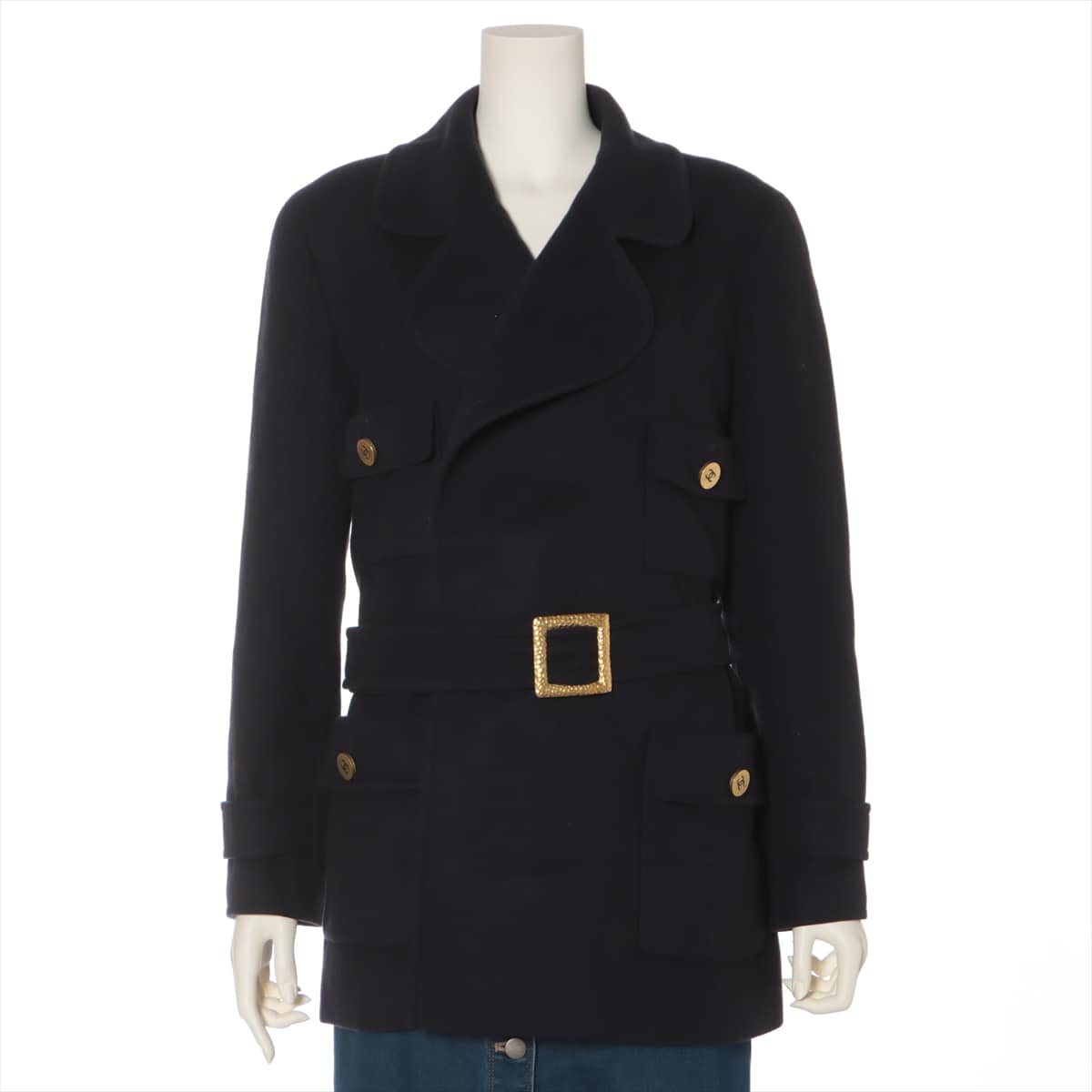 Chanel Coco Button 94A Cashmere Half coat 42 Ladies' Navy blue