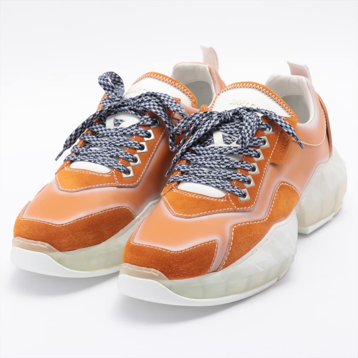 Jimmy Choo Leather & Suede Sneakers 42 Men's Orange Diamond Studs
