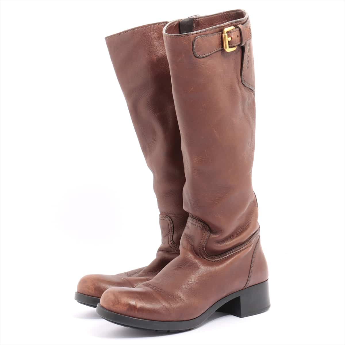Prada Leather Long boots 38 Ladies' Brown