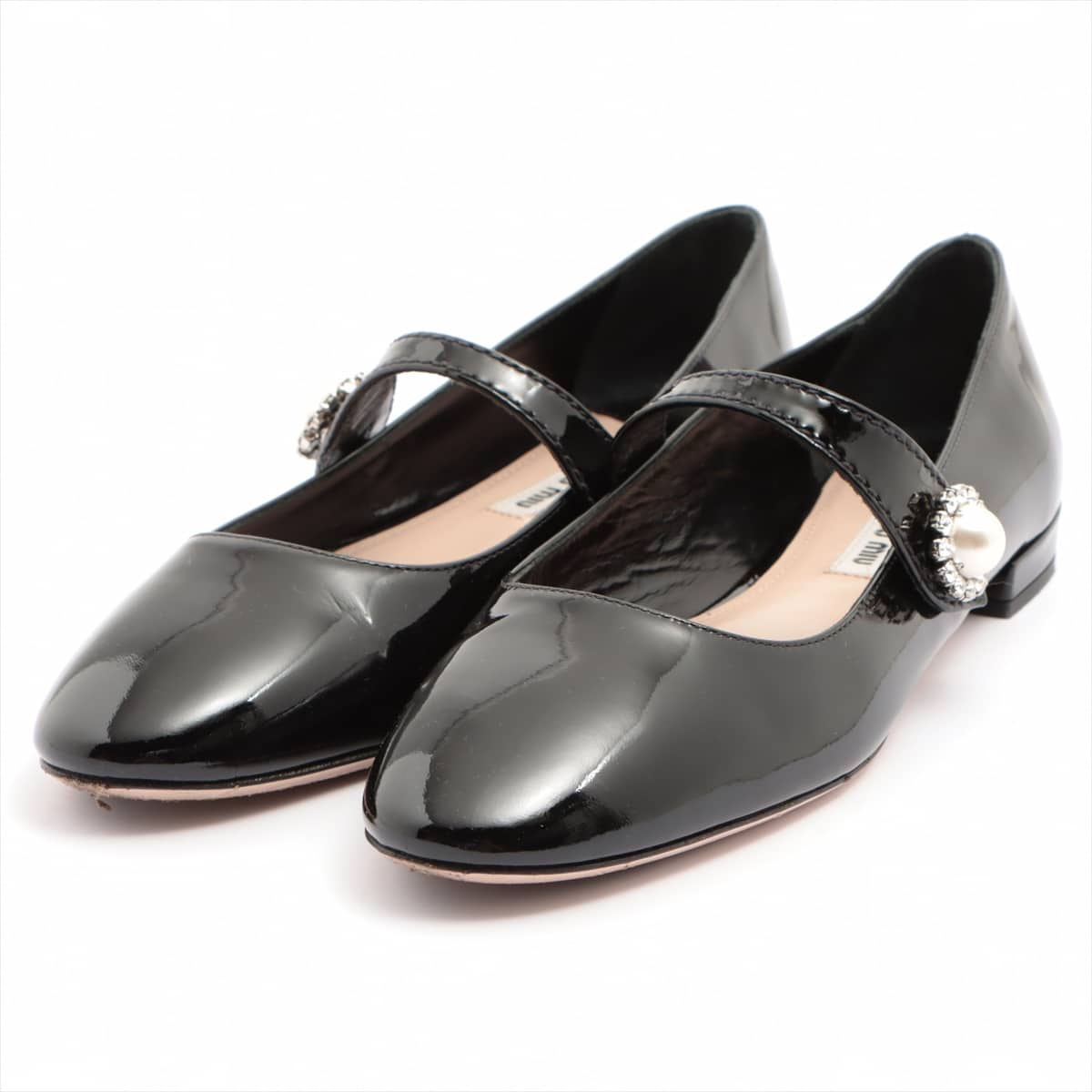 Miu Miu Patent leather Flat Pumps 37.5 Ladies' Black Bijou