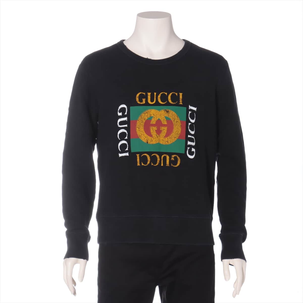 Gucci Vintage logo 18AW Cotton Basic knitted fabric XS Men's Black  454569 Damage processing
