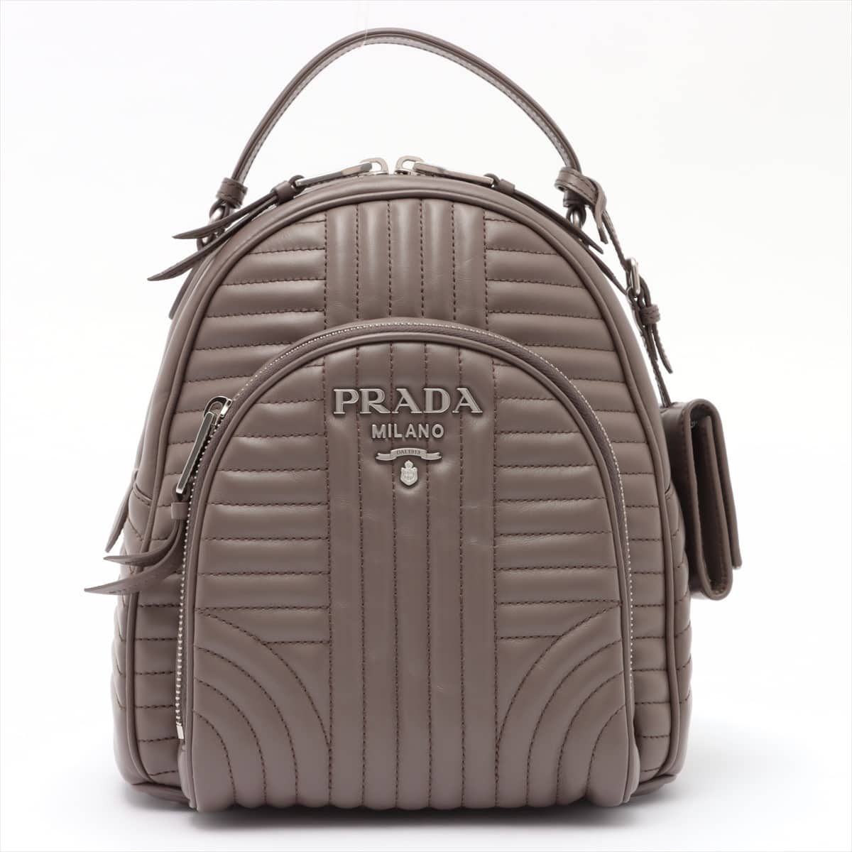 Prada Leather Backpack Grey 1BZ030 open papers
