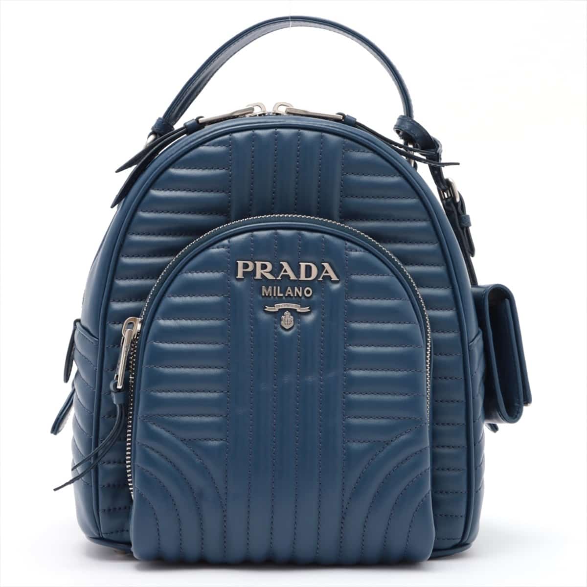 Prada Leather Backpack Blue 1BZ030 open papers