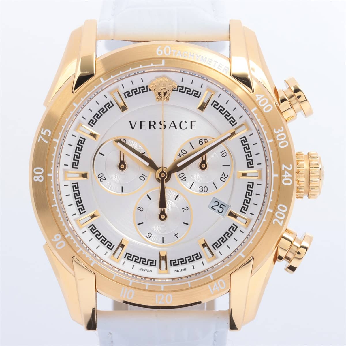 VERSACE VEDB00218 GP & Leather QZ Silver-Face