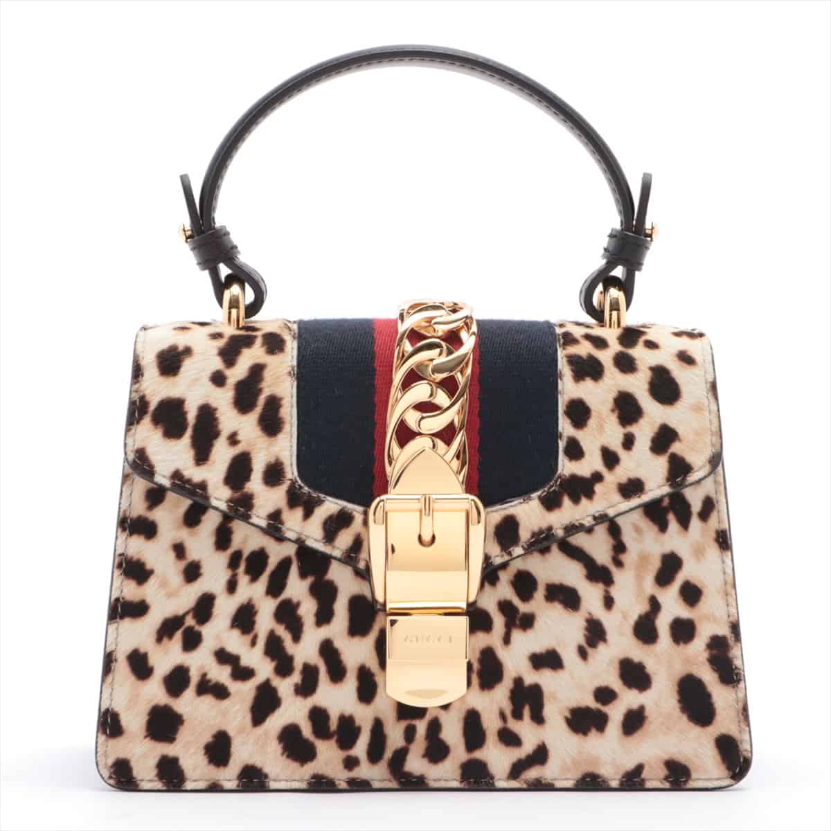 Gucci Sylvie Leather & Cowhide 2way shoulder bag Léopard 470270 strap x2