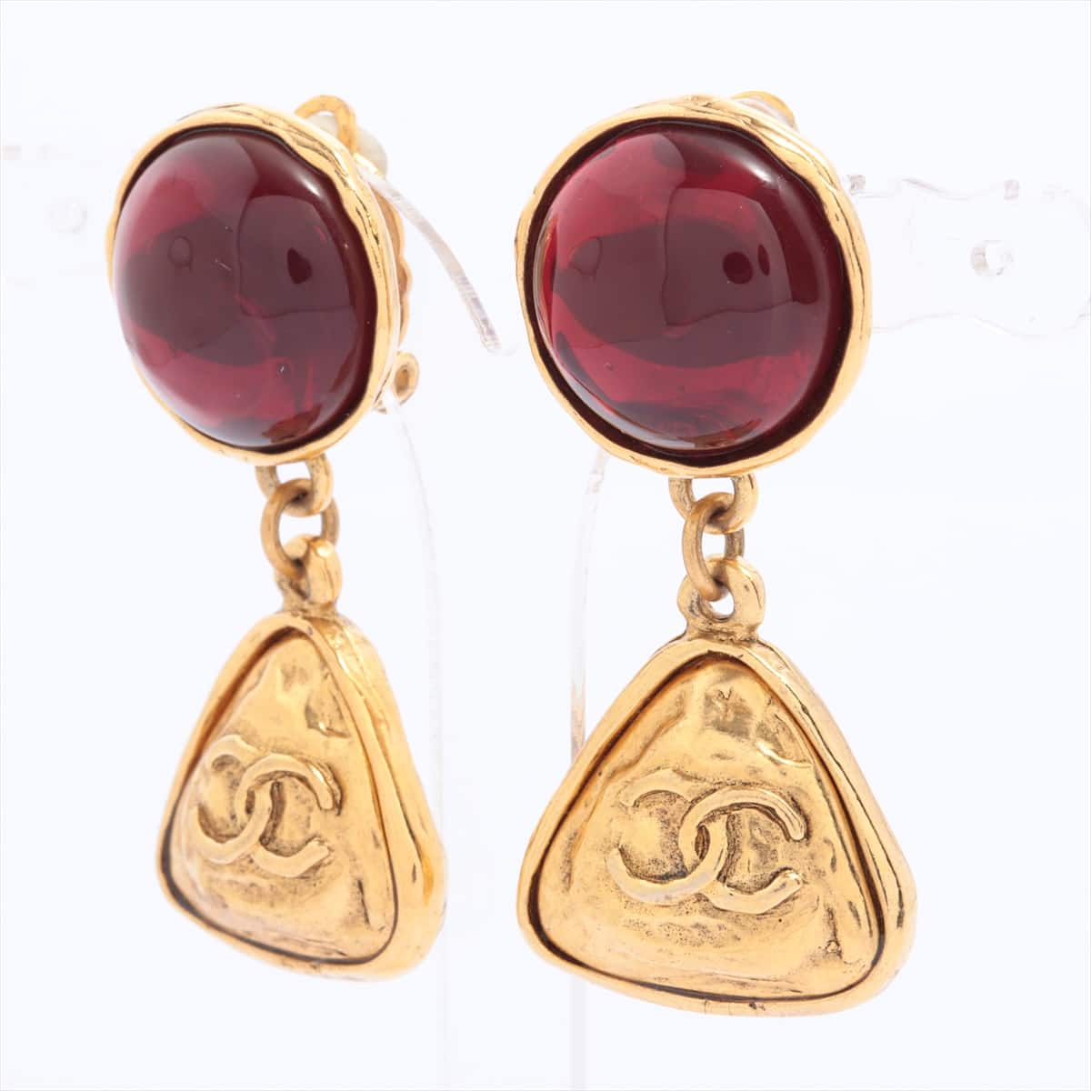 Chanel Coco Mark 2 3 Earrings (for both ears) GP Gold Color stone