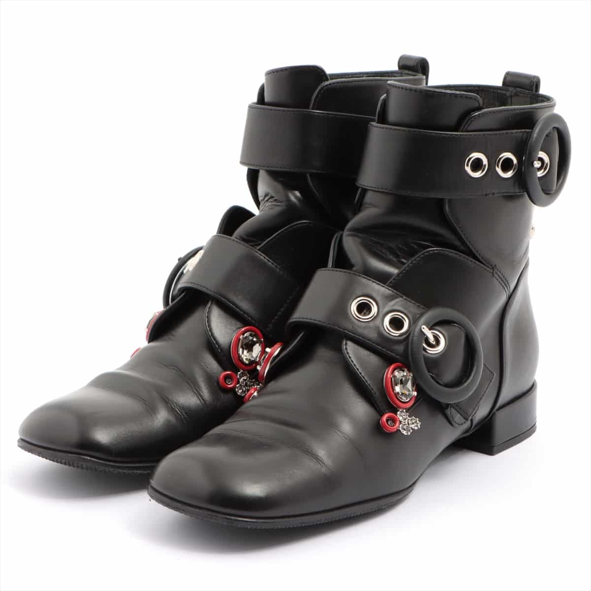 Christian Dior Leather Short Boots 34.5 Ladies' Black Sole reinforcement ants
