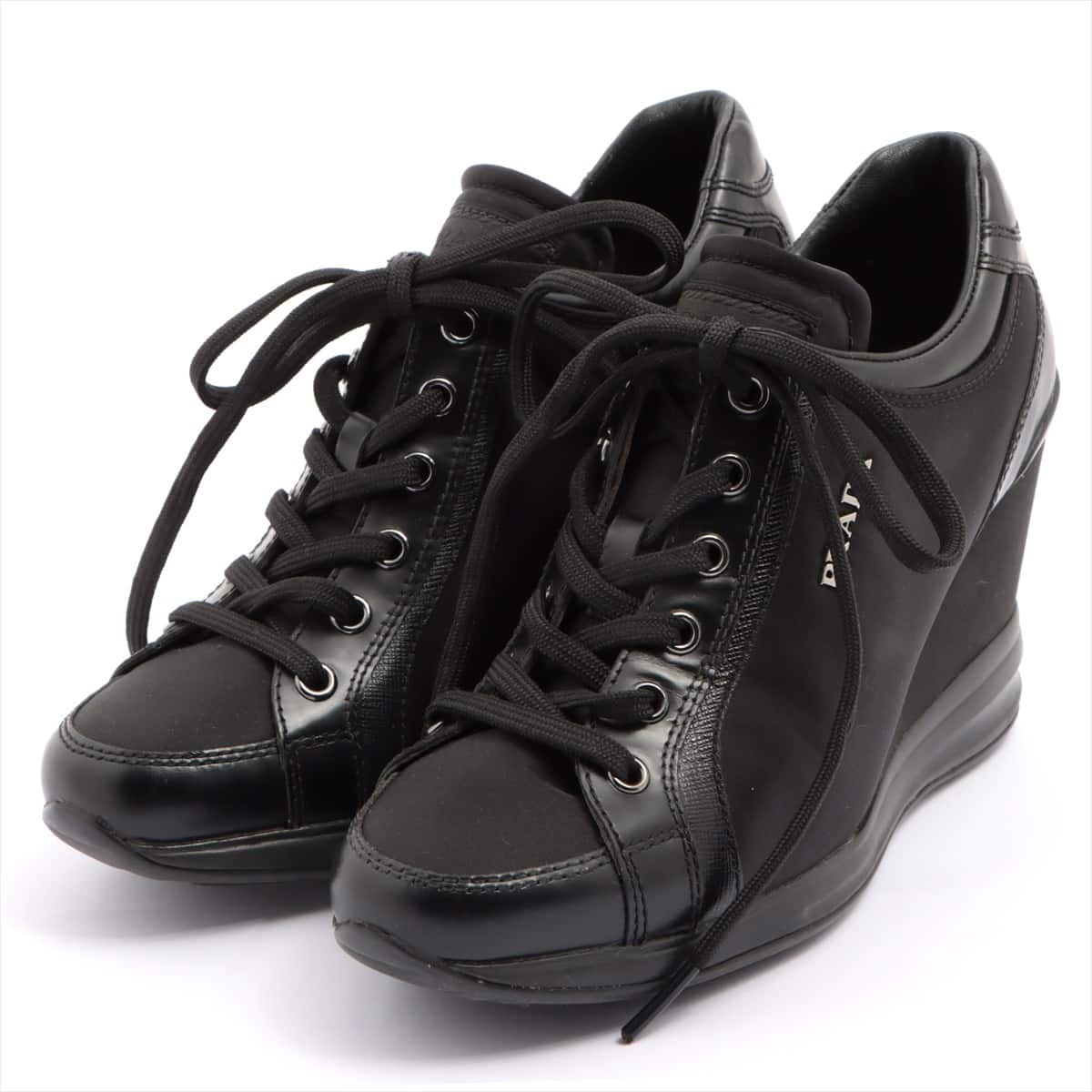 Prada Sport Nylon & Leather Sneakers 35.5 Ladies' Black heeled sneakers
