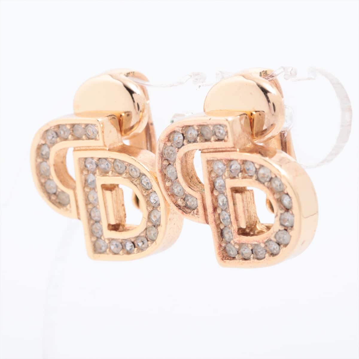 Christian Dior CD logo Earrings (for both ears) GP Gold Rhinestone