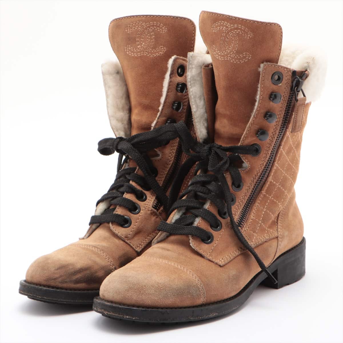 Chanel Suede leather Short Boots 36 Ladies' Beige G28636 Matelasse Mouton