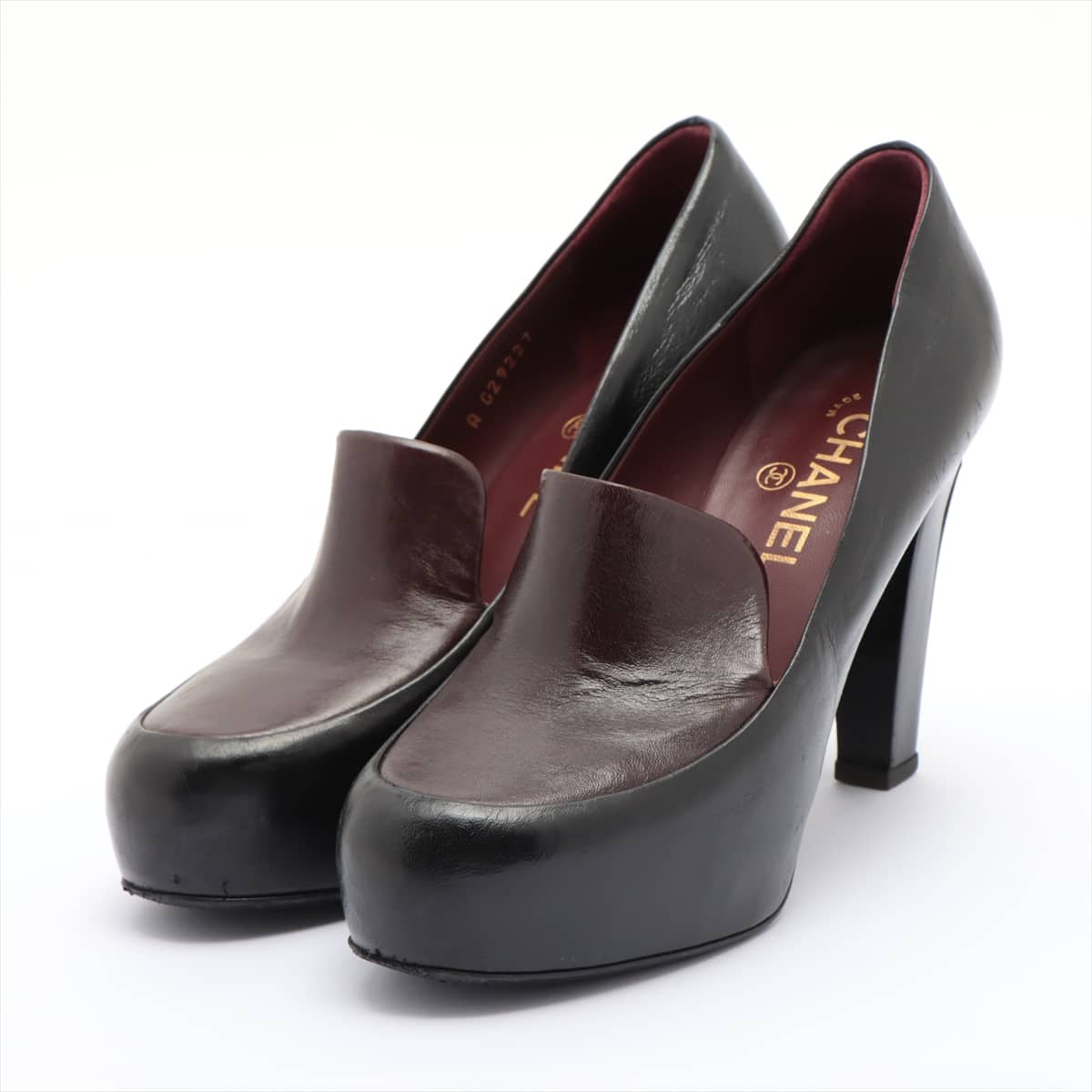 Chanel 13A Leather Pumps 38 Ladies' Black × Brown G29227