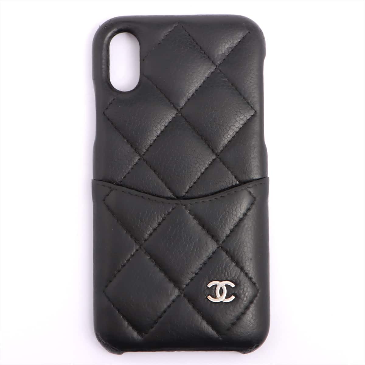 Chanel Matelasse Lambskin iPhone case Black Silver Metal fittings 27th