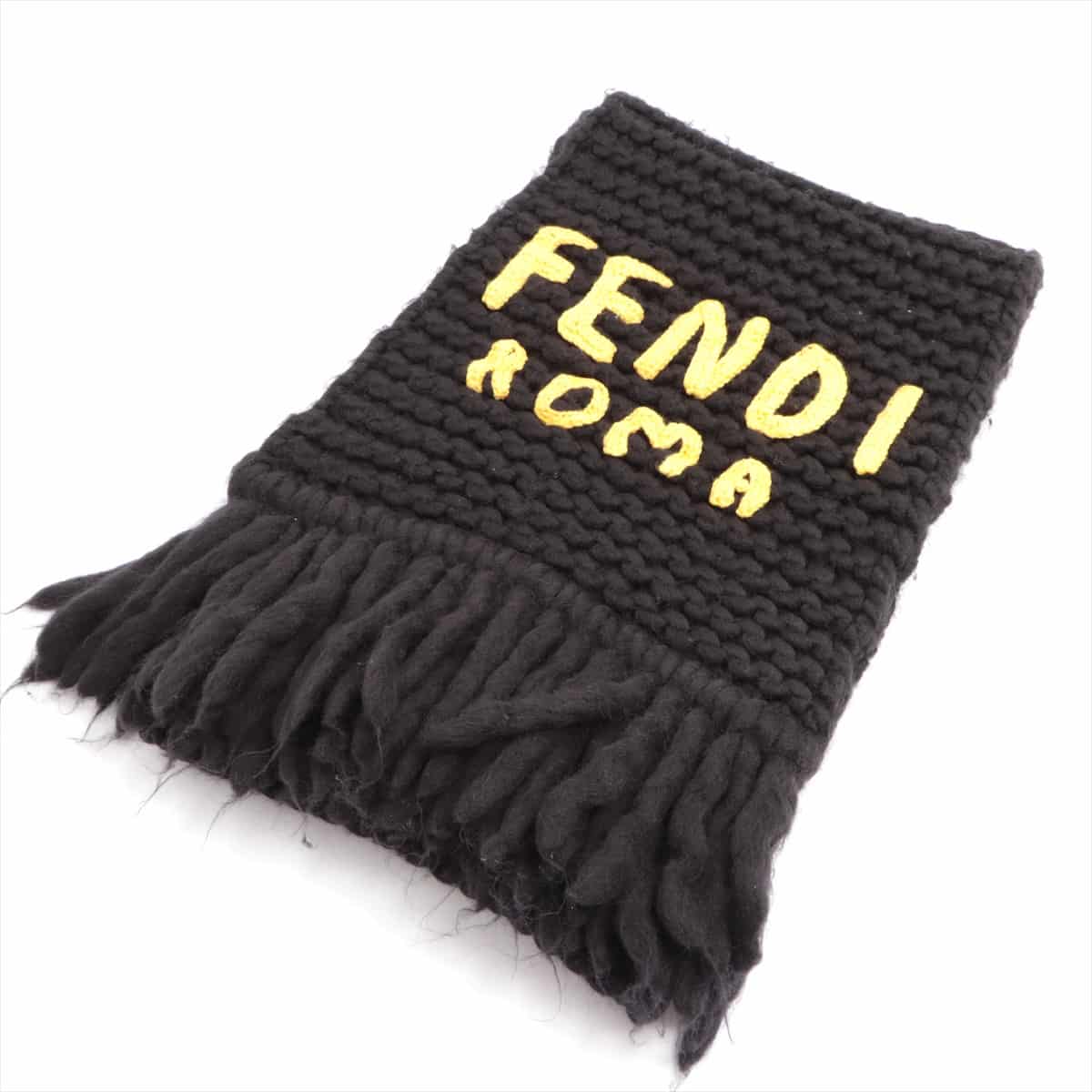 Fendi Scarf Wool Black x yellow
