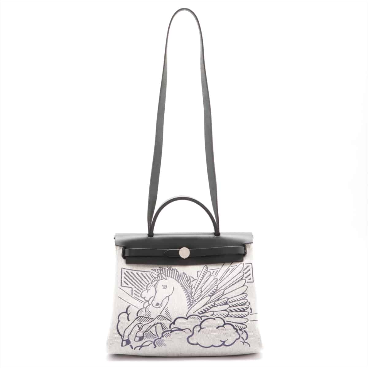 Hermès Herbag Zip PM Toile H Black Silver Metal fittings Y: 2020 with pouch