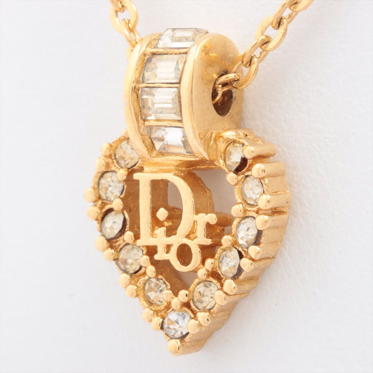 Christian Dior Logo Necklace GP Gold Rhinestone