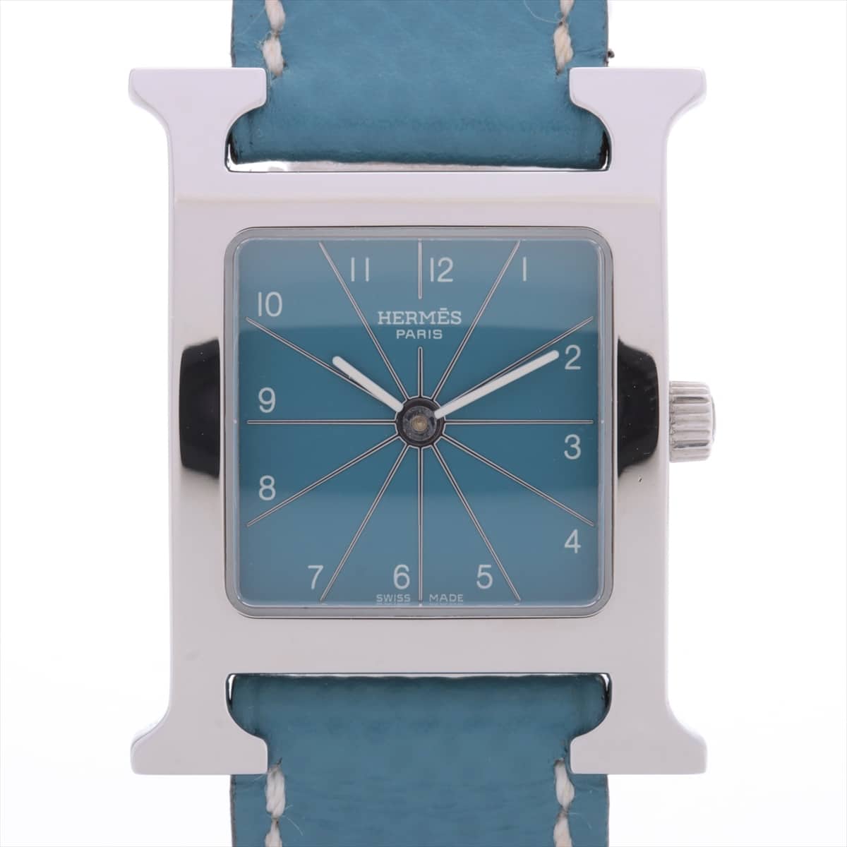 Hermès H Watch HH1.210 SS & Leather QZ Blue-Face □ D engraved