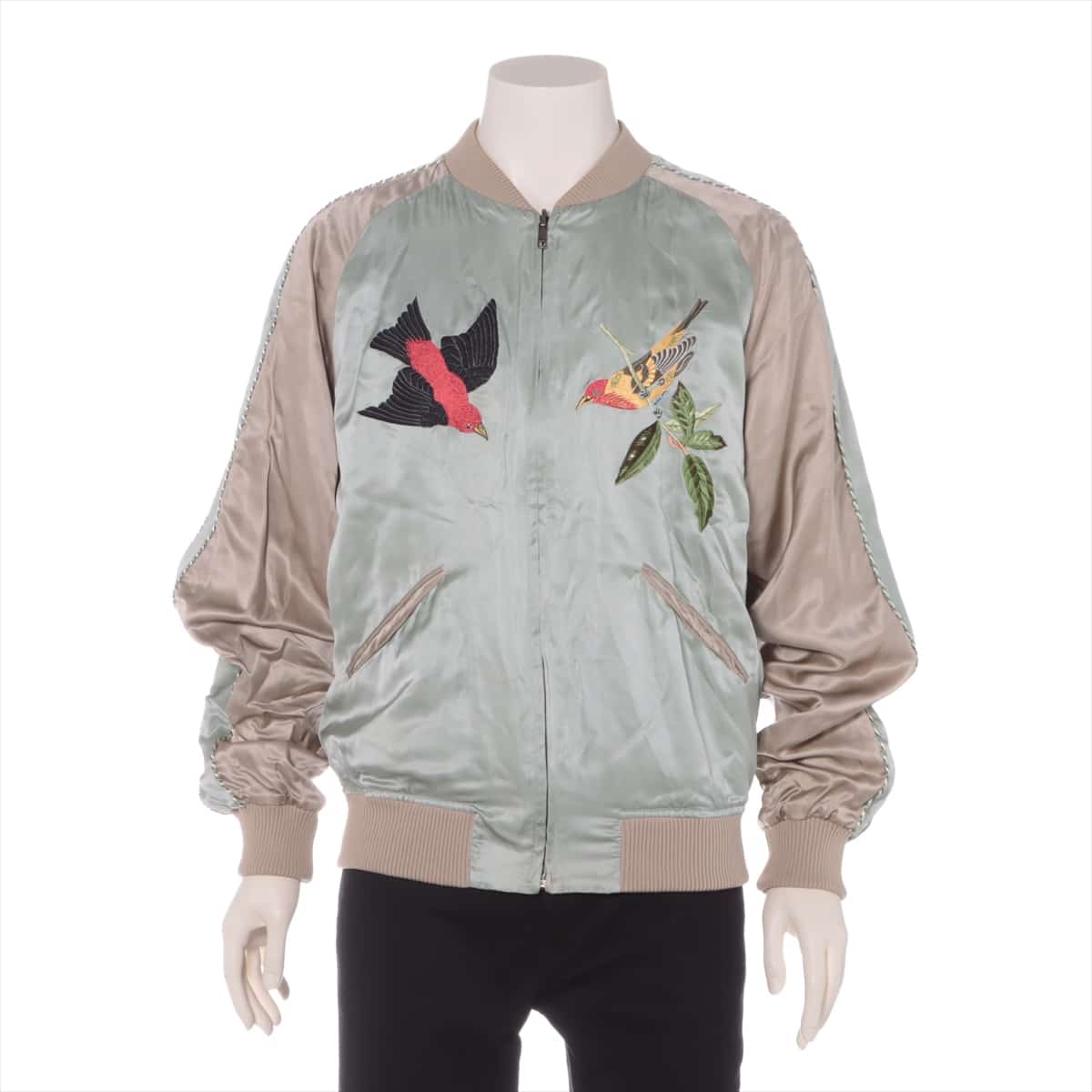 Gucci 03SS Rayon × Silk Souvenir jacket 52 Men's Beige x green  Kachofugetsu Shunga Tom Ford