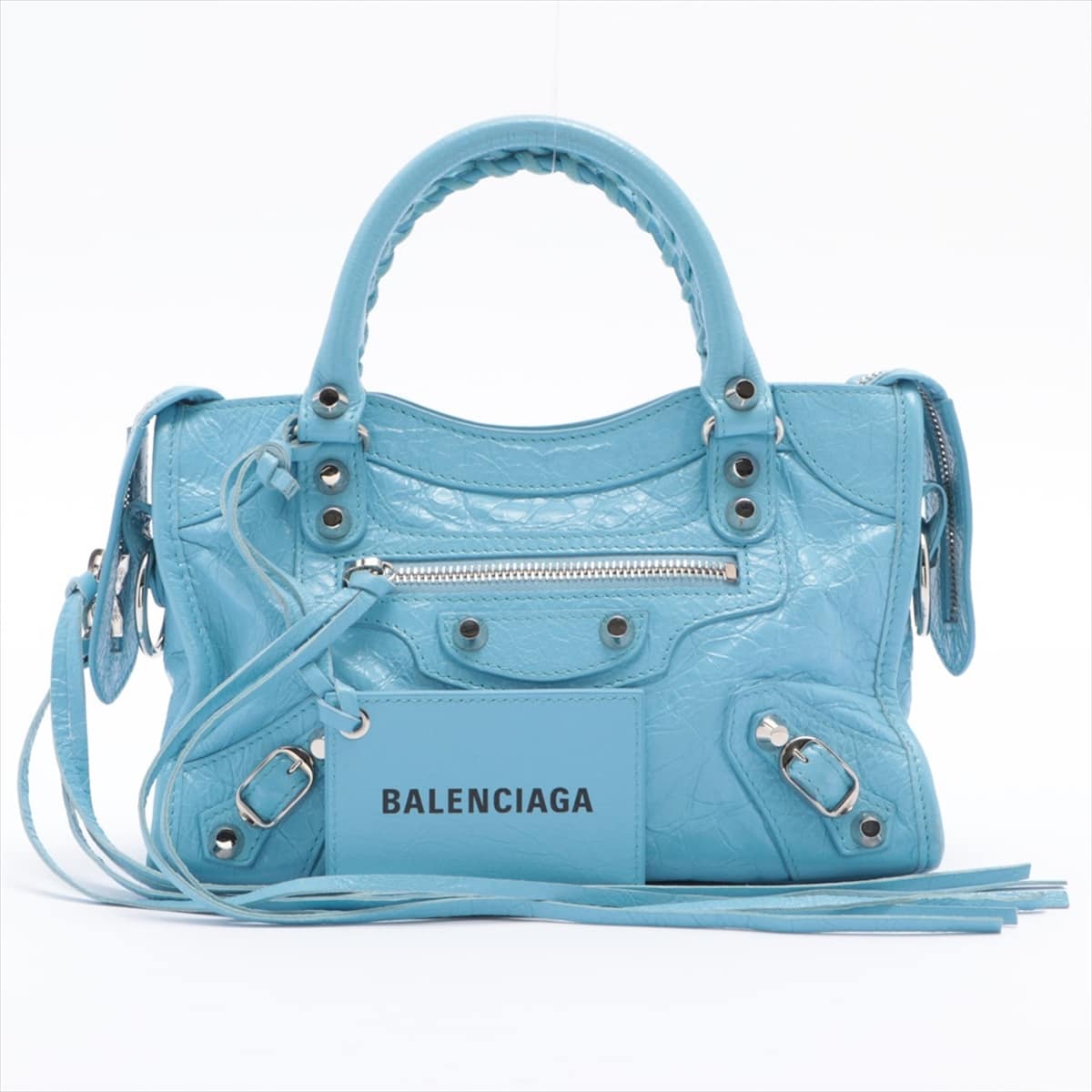 Balenciaga Classic Mini City Leather 2way handbag Blue 300295 With mirror