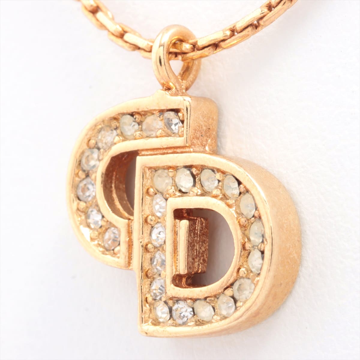 Christian Dior CD logo Necklace GP Gold Rhinestone
