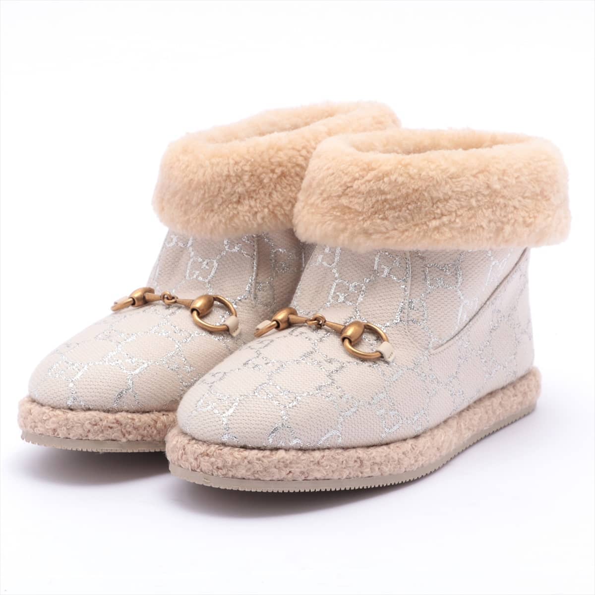 Gucci Fabric Boots 35 1/2 Ladies' Beige Horsebit Mouton